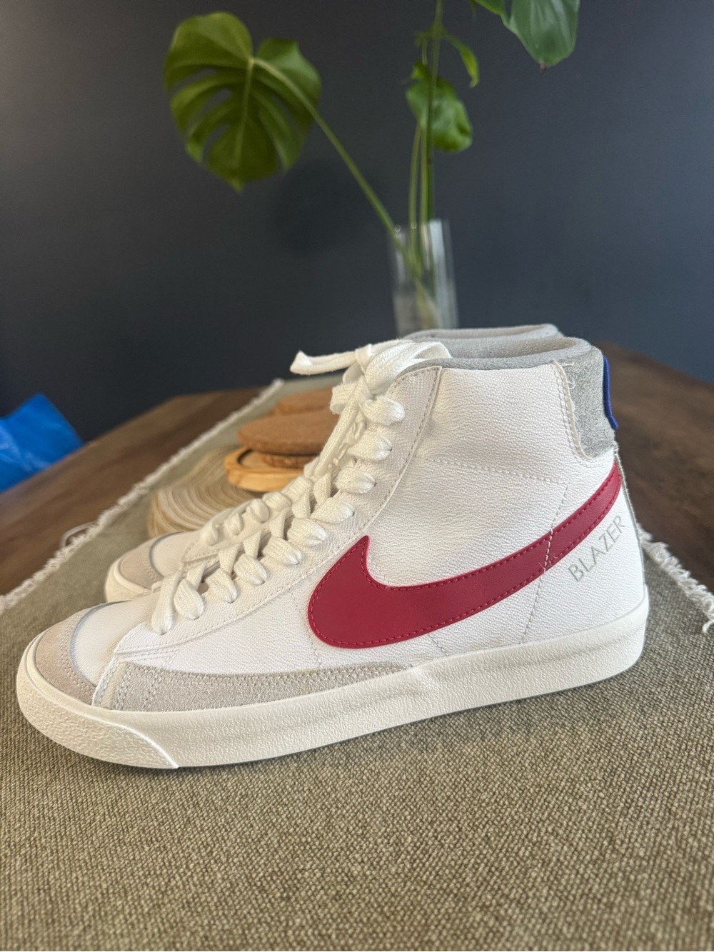 Nike Blazer Mid White with Red Swoosh - Men's Sneakers